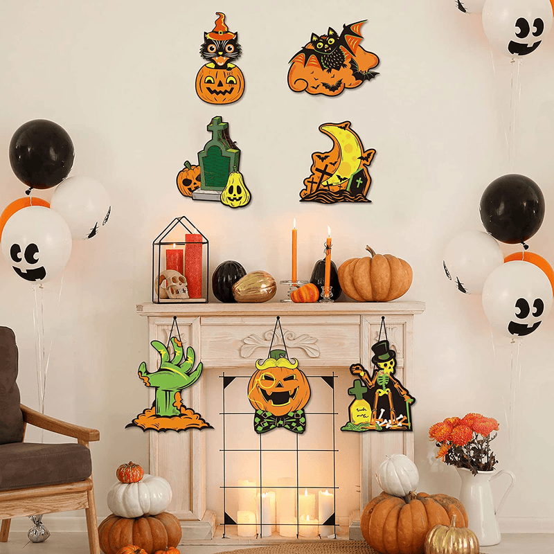12 Pieces Vintage Halloween Decorations，Halloween Cutouts Classic Artwork Cutouts Pumpkin Witch Owl Cutouts Old Style Wall Art Cutout Halloween Posters for Halloween Window Wall Home Decor Supplies Arts & Entertainment > Party & Celebration > Party Supplies Containlol   