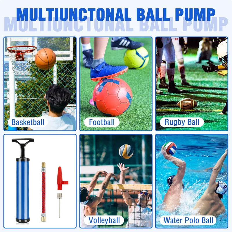12 Set Portable Air Pumps Ball Pump with 4 Needles 1 Nozzle & 1 Extension Hose, Device for Basketball, Football, Soccer Ball, Volleyball, Swim Ring ,Balloon and Other Sport Balls(Blue + Red,10")