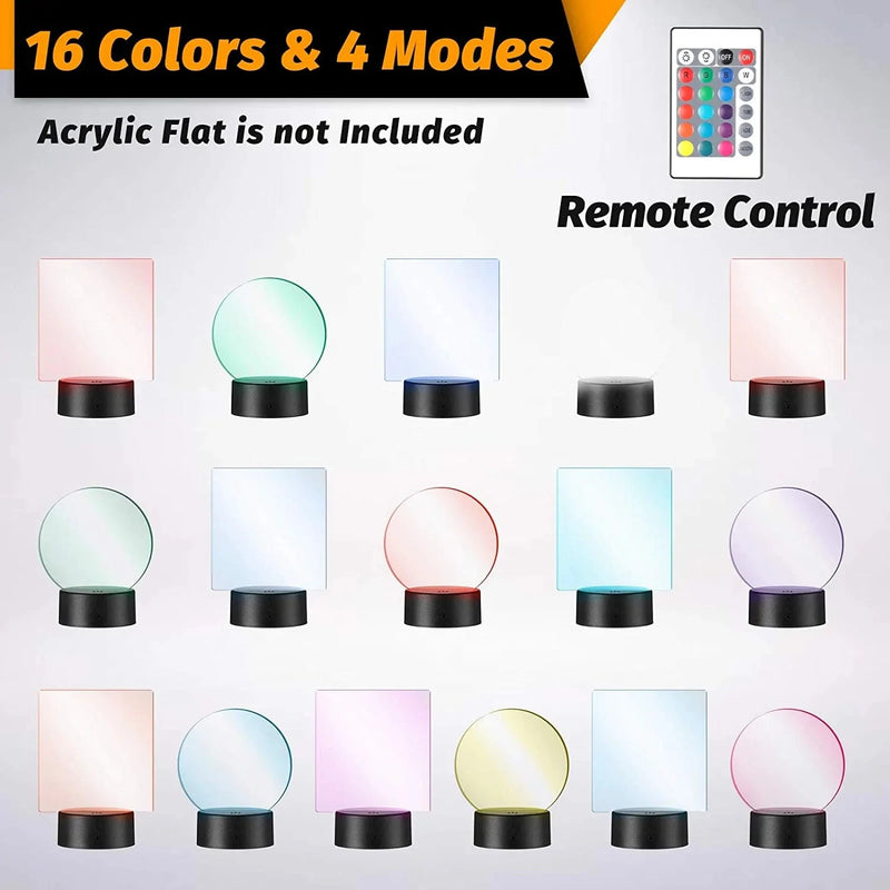 12 Sets 3D Night LED Light Lamp Base 16 Colors LED Light Display Base with Remote Control USB Cable Christmas Light Lamp Base for Acrylic and Resin Glass for Restaurant Room Shop (Black)