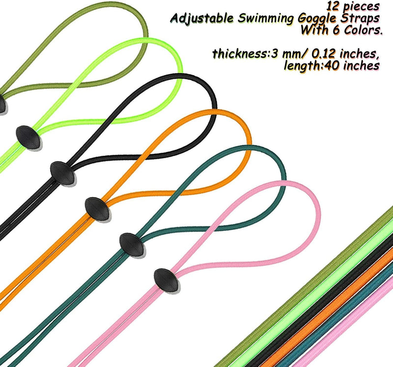 12 Sets Bungee Cord Strap Kit, Includes Adjustable Replacement Swimming Goggle Strap Goggle Bungee Strap with Cord Lock Clamp for Swim Goggles Swimming Supplies Sporting Goods > Outdoor Recreation > Boating & Water Sports > Swimming > Swim Goggles & Masks Frienda   