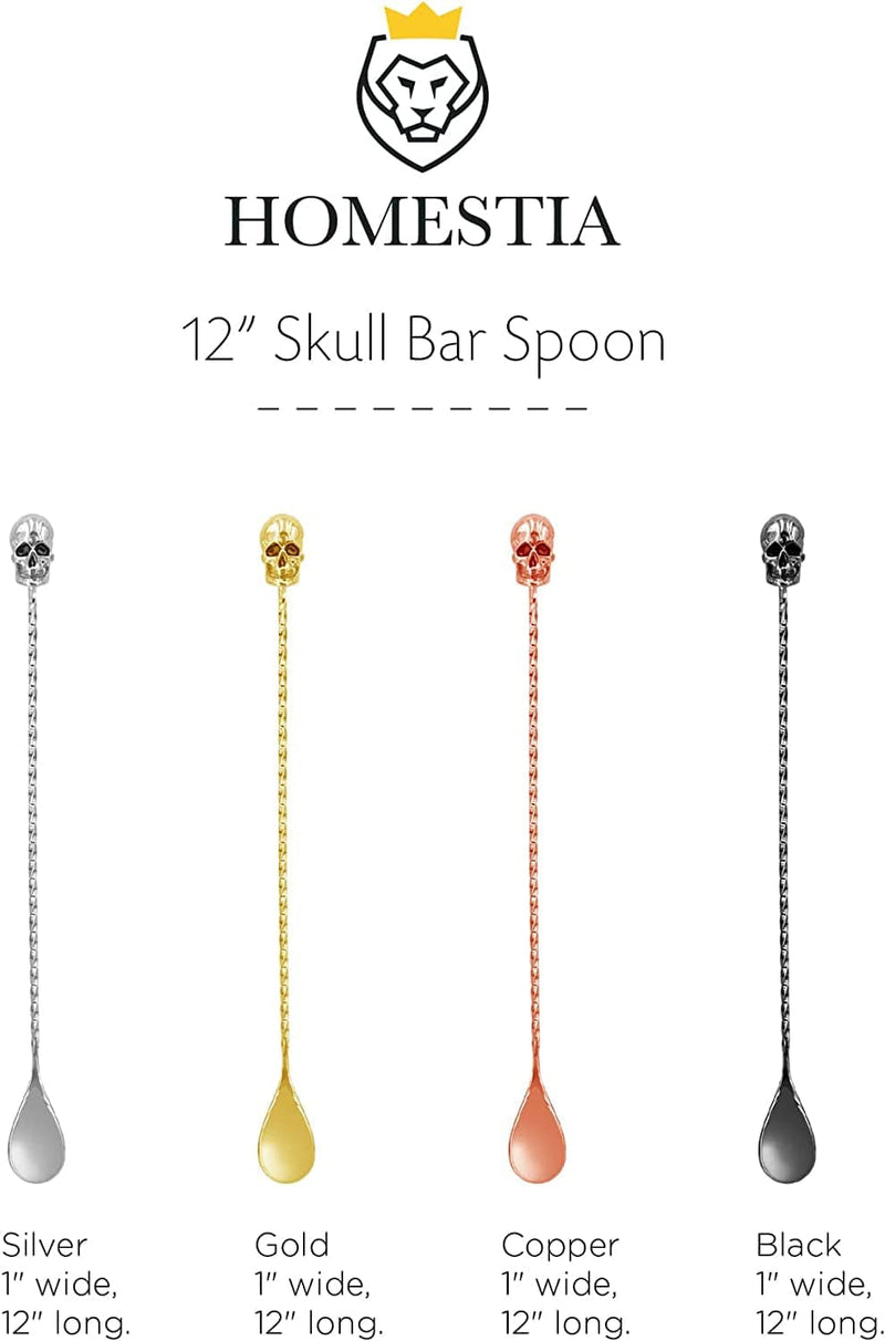 12" Skull Bar Spoon Stainless Steel Mixing Spoon Spiral Pattern Long Handle Cocktail Spoon Pitcher Spoon by Homestia Home & Garden > Kitchen & Dining > Barware Homestia   