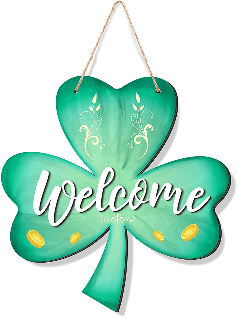 12 X 11.5 Inch St. Patrick'S Door Sign Wooden Irish Hanging Welcome Board Shamrock Plaques with Rope for St Patrick'S Decor Window Home Wall Door Indoor Outdoor Arts & Entertainment > Party & Celebration > Party Supplies Jetec   