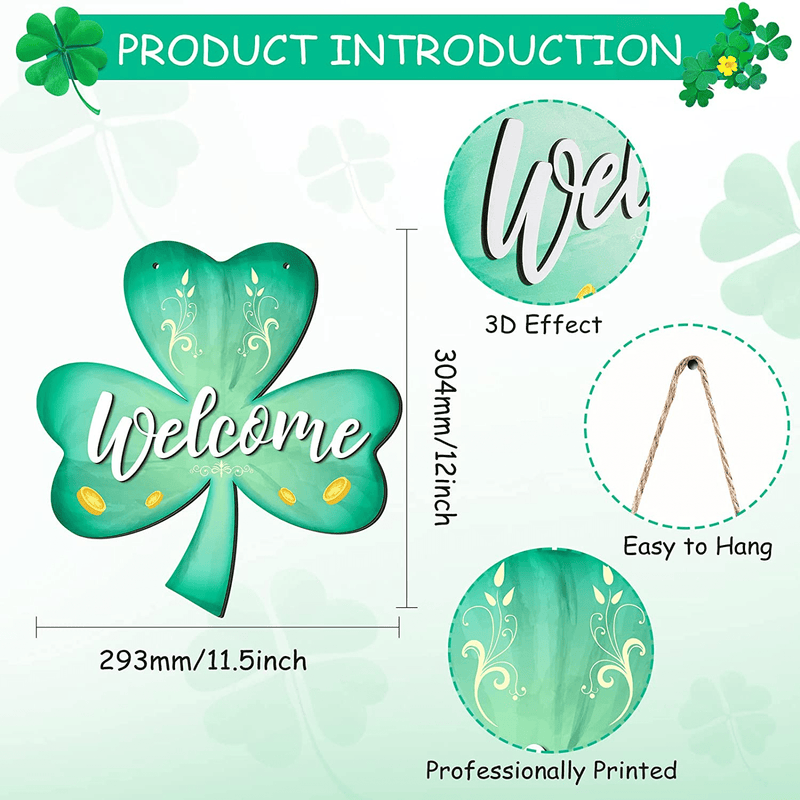 12 X 11.5 Inch St. Patrick'S Door Sign Wooden Irish Hanging Welcome Board Shamrock Plaques with Rope for St Patrick'S Decor Window Home Wall Door Indoor Outdoor Arts & Entertainment > Party & Celebration > Party Supplies Jetec   