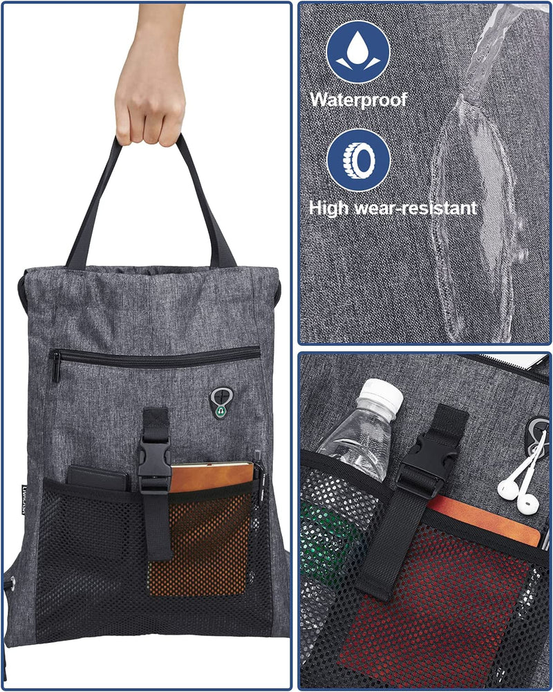 LIVACASA Drawstring Bag Gym with Pockets Sports Sack with Handle Drawstring Backpack Travel for Men Women Home & Garden > Household Supplies > Storage & Organization LIVACASA   