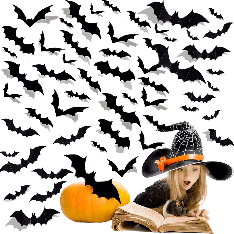 120Pcs Halloween Decorations 3D Bats Wall Decor, 4 Sizes Waterproof Bats Stickers for Wall and Window,Reusable Realistic PVC Scary Bat Sticker for Halloween Party Decoration DIY Wall Stickers Home Supplies Arts & Entertainment > Party & Celebration > Party Supplies Omaky Default Title  