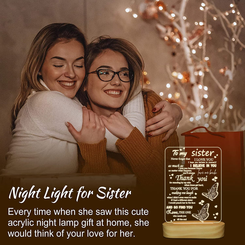 To My Sister Gifts,3D Night Light I Love You Sister LED Illusion Table Lamp for Girl Women Her Mother'S Day Birthday Present