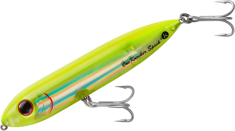 Heddon One Knocker Spook Topwater Fishing Lure for Saltwater and Freshwater, 4 1/2 Inch, 3/4 Ounce Sporting Goods > Outdoor Recreation > Fishing > Fishing Tackle > Fishing Baits & Lures Pradco Outdoor Brands Chartreuse/Silver Insert  