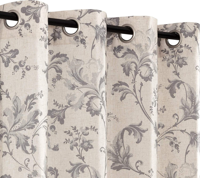 Topick Linen Curtains 84 Inches Long Farmhouse Floral Sliding Door Curtains for Bedroom French Door Window Drapes Grey Curtains Rustic Living Room Curtains 2 Panel Sets Gray on Beige Curtains Grommet Home & Garden > Decor > Window Treatments > Curtains & Drapes Topick Grey 50Wx84L 