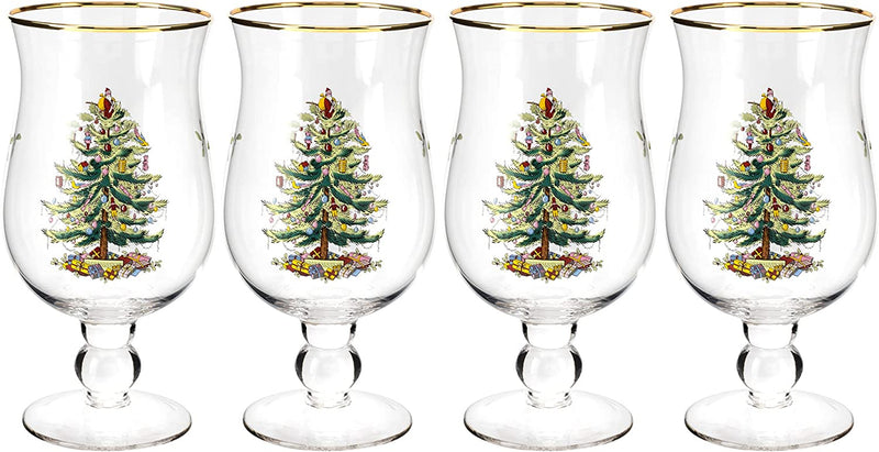 Spode- Christmas Tree Tulip Stemmed Glasses, Set of 4, 17.5 Ounces- Made of Glass – Gold Rim- Classic Drinkware for Beers, Ipas, Craft Brews, and Ales