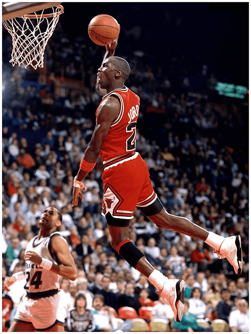 123 Life MJ Canvas Wall Art, Famous Foul Line Dunk Sports Poster Print, the God of Basketball Poster Picture, MJ No Frame Artwork Fans Gift for Home Bedroom Wall Decor (12"X16",Mj)