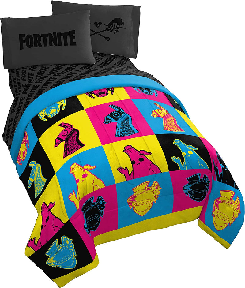Jay Franco Fortnite Neon Warhol 5 Piece Full Bed Set - Includes Comforter & Sheet Set - Bedding Features Llama, Peely, & Vertex - Super Soft Fade Resistant Microfiber (Official Fortnite Product) Home & Garden > Linens & Bedding > Bedding Jay Franco & Sons, Inc.   