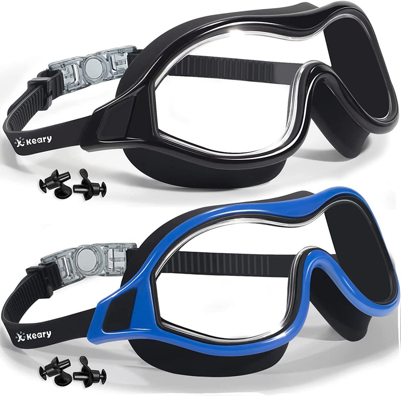 Keary 2 Pack Swim Goggles for Adult Youth with Soft Silicone Gasket, Anti-Fog UV Protection No Leak Clear Vision Pool Goggles Sporting Goods > Outdoor Recreation > Boating & Water Sports > Swimming > Swim Goggles & Masks Keary Black & Blue  