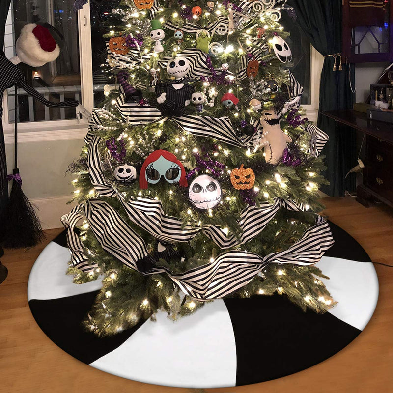 Popfeel Black White Lollipop Christmas Tree Skirt, 36 Inches Halloween Tree Ornaments for Fall Xmas Party Decorations Home & Garden > Decor > Seasonal & Holiday Decorations > Christmas Tree Skirts popfeel   