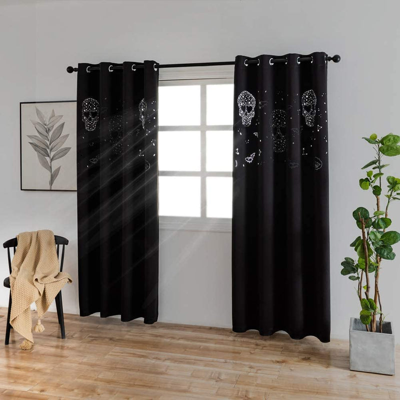 MANGATA CASA Halloween Blackout Curtains 63Inch Long 2 Panels Set with Skull for Bedroom-Goth Black Drapes for Living Room-Cutout Window Curtain Panels(Black 52X63In) Home & Garden > Decor > Window Treatments > Curtains & Drapes MANGATA CASA Black 52x96inch-2panels 