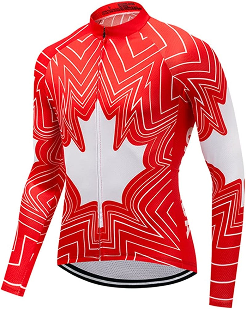 Weimostar Men'S Cycling Jersey Winter Thermal Fleece Long Sleeve Biking Shirts Breathable Sporting Goods > Outdoor Recreation > Cycling > Cycling Apparel & Accessories Weimostar Canada Maple Leaf X-Large 