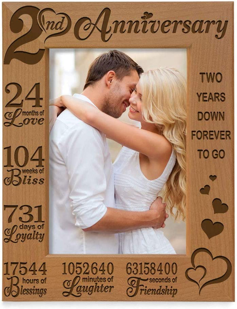 Kate Posh - Our 2Nd Cotton Anniversary Engraved Picture Frame, 2 Years Together as Husband & Wife, Boyfriend and Girlfriend, 2 Years of Marriage, Second Anniversary (5X7-Horizontal) Home & Garden > Decor > Picture Frames KATE POSH 5x7-Vertical (Happy Anniversary)  
