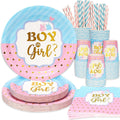 125 Pcs Gender Reveal Party Decorations, Boy or Girl Gender Reveal Plates and Napkins and Cups Supplies for Gender Reveal Ideas Games Decor Home & Garden > Decor > Seasonal & Holiday Decorations FEENRUI Blue and Pink  