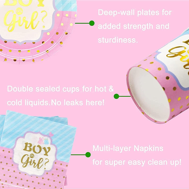 125 Pcs Gender Reveal Party Decorations, Boy or Girl Gender Reveal Plates and Napkins and Cups Supplies for Gender Reveal Ideas Games Decor