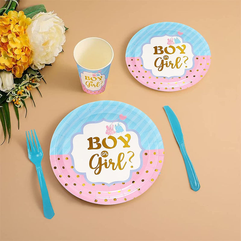 125 Pcs Gender Reveal Party Decorations, Boy or Girl Gender Reveal Plates and Napkins and Cups Supplies for Gender Reveal Ideas Games Decor Home & Garden > Decor > Seasonal & Holiday Decorations FEENRUI   