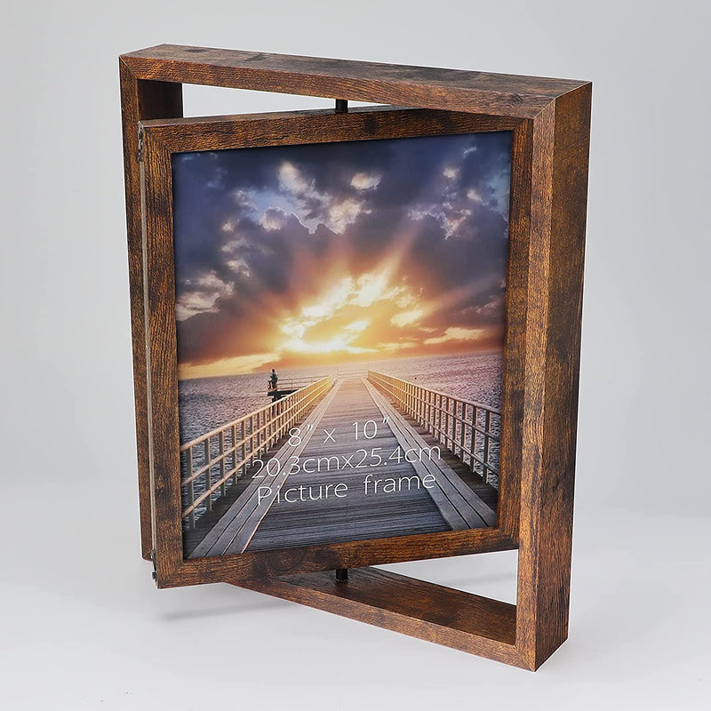 EXYGLO 2 Pack 8X10 Rustic Rotating Floating Picture Frames, Photo Frames for Vertical or Horizontal Tabletop Display, Brown Home & Garden > Decor > Picture Frames EXYGLO   