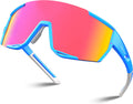 HAAYOT Cycling Glasses Polarized Baseball Sunglasses for Men Women 1 or 5 Lenses Sport Sunglasses for Fishing Driving Running Sporting Goods > Outdoor Recreation > Cycling > Cycling Apparel & Accessories HAAYOT Dots Ice Blue Frame & Pink Lens  