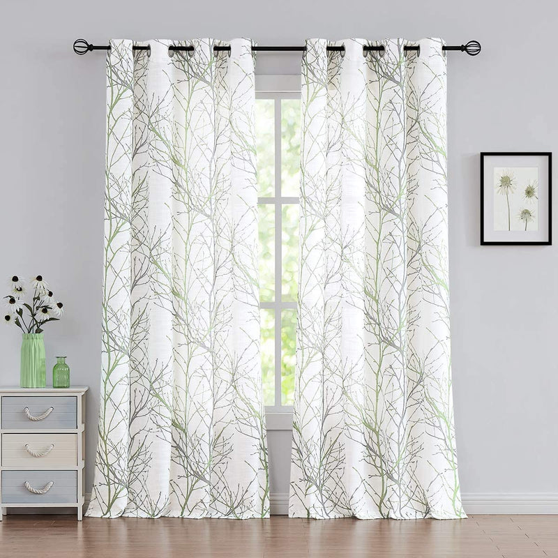 FMFUNCTEX Branch White Curtains 84” for Living Room Grey and Auqa Bluetree Branches Print Curtain Set Wrinkle Free Thick Linen Textured Semi-Sheer Window Drapes for Bedroom Grommet Top, 2 Panels Home & Garden > Decor > Window Treatments > Curtains & Drapes FMFUNCTEX Green 50" x 96" 