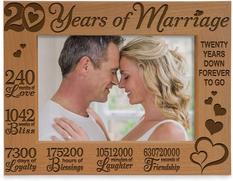 KATE POSH - 20 Years of Marriage, Our 20Th Anniversary Engraved Natural Wood Picture Frame, Twenty Years Together, Wedding for Husband & Wife (5X7 Vertical)