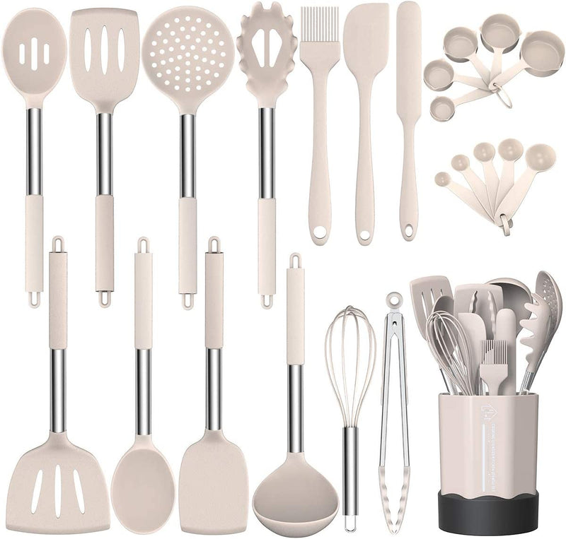 Silicone Cooking Utensil Set, Fungun Non-Stick Kitchen Utensil 24 Pcs Cooking Utensils Set, Heat Resistant Cookware, Silicone Kitchen Tools Gift with Stainless Steel Handle (Khaki-24Pcs) … Home & Garden > Kitchen & Dining > Kitchen Tools & Utensils Fungun Khaki-24pcs  