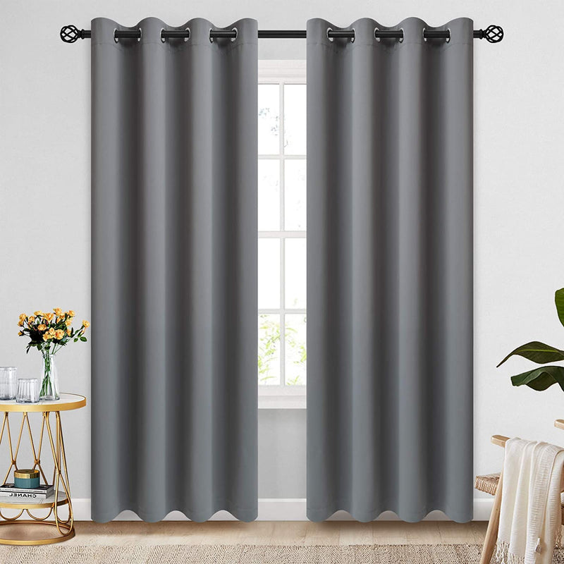 COSVIYA Grommet Blackout Room Darkening Curtains 84 Inch Length 2 Panels,Thick Polyester Light Blocking Insulated Thermal Window Curtain Dark Green Drapes for Bedroom/Living Room,52X84 Inches Home & Garden > Decor > Window Treatments > Curtains & Drapes COSVIYA Grey 52W x 84L 