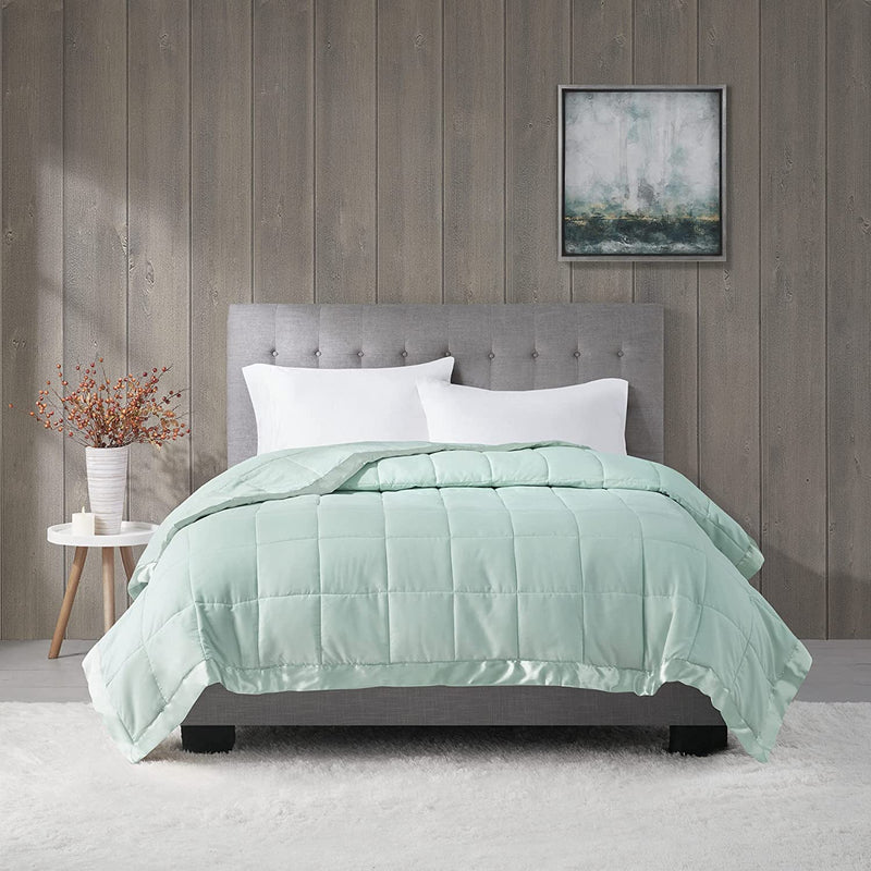 Madison Park Cambria down Alternative Blanket, Premium 3M Scotchgard Stain Release Treatment All Season Lightweight and Soft Cover for Bed with Satin Trim, Oversized Full/Queen, Aqua Home & Garden > Linens & Bedding > Bedding > Quilts & Comforters Madison Park Seafoam Twin 