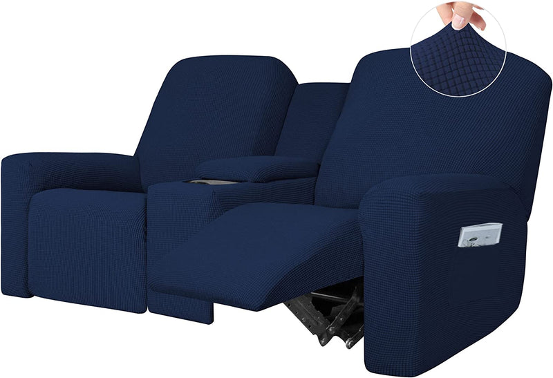 Easy-Going 1 Piece Stretch Reclining Loveseat with Middle Console Slipcover, 2 Seater Loveseat Recliner Cover with Cup Holder and Storage, Recliner Couch Sofa Cover, Furniture Protector Black Home & Garden > Decor > Chair & Sofa Cushions Easy-Going Navy  