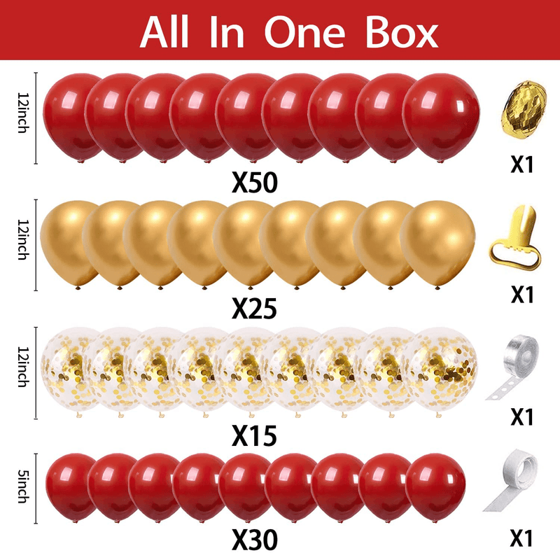 126Pcs Red and Gold Balloons Birthday Party Decorations, Red Ballons Balloon Garland Kit, Wedding Engagement Propose Birthday Valentine'S Day Happy Anniversary New Year Party Decorations Arts & Entertainment > Party & Celebration > Party Supplies QUAXTAL   