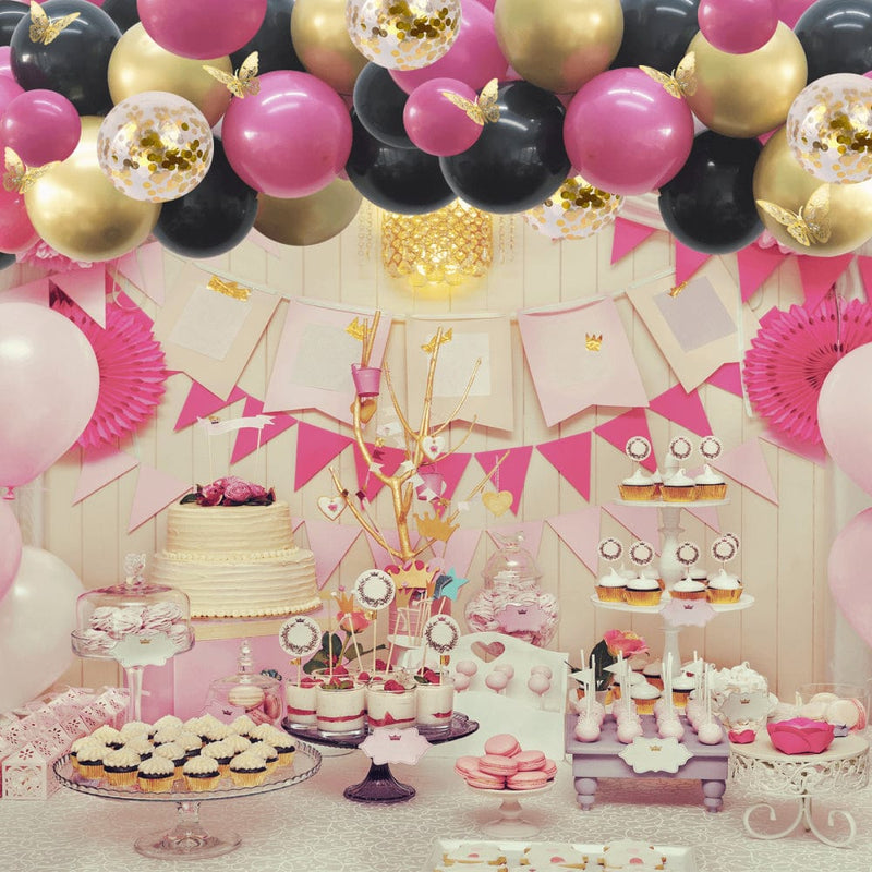127Pcs Hot Pink Balloon Garland Kit, Pink and Black Balloons with Gold Butterfly Hot Pink Balloons for Girl Baby Shower Anniversary Birthday Wedding Festival Party  Visondeco   