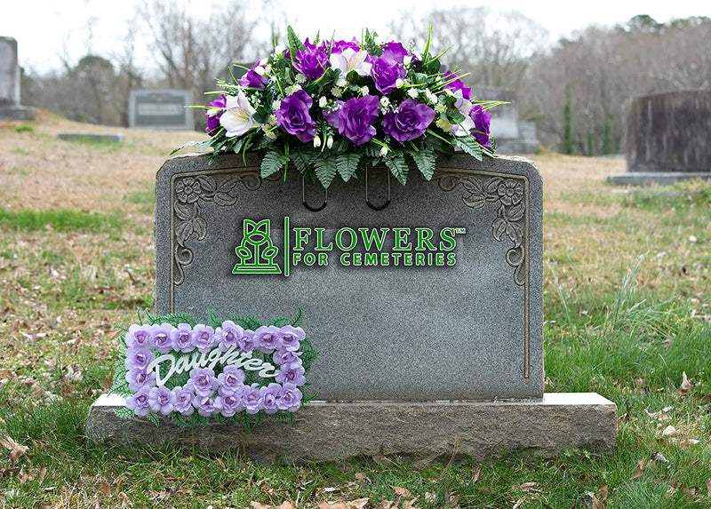 Sympathy Silks Artificial Cemetery Flowers – Realistic- Outdoor Grave Decorations - Non-Bleed Colors, and Easy Fit - Lavender Amaryllis & Purple Rose Saddle for Headstone Home & Garden > Decor > Seasonal & Holiday Decorations Rubys Silk Flowers   