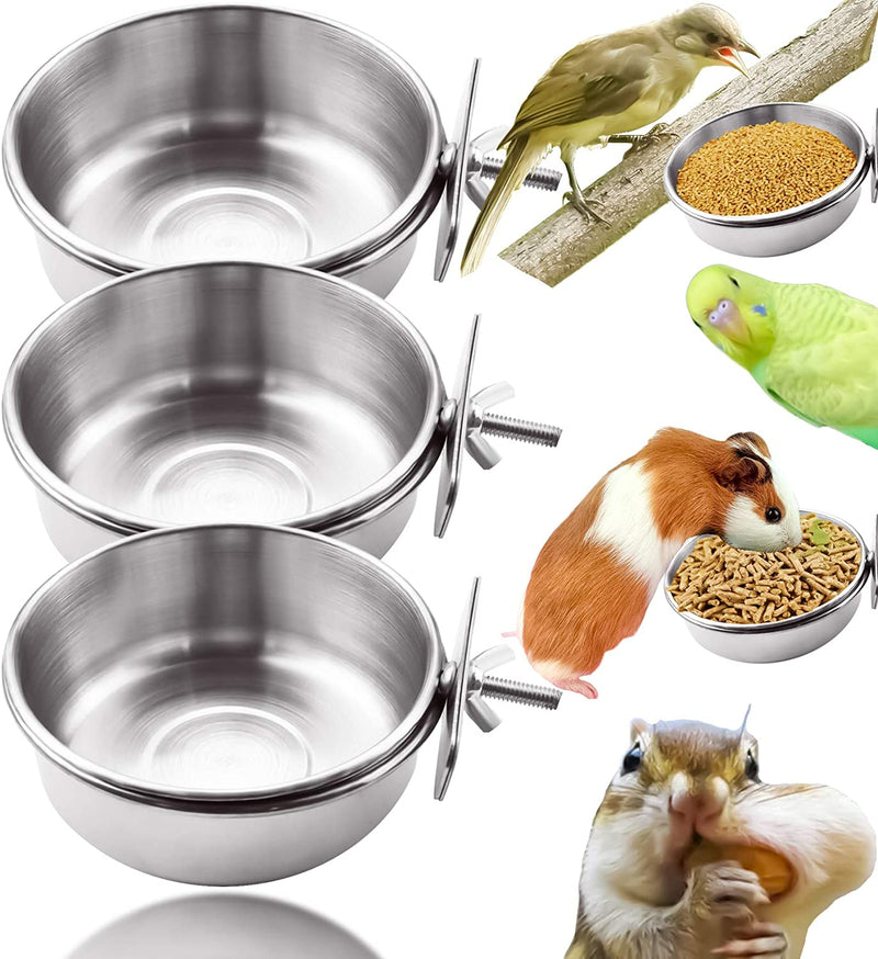 Motbach 3 Pieces Stainless Steel Bird Feeding Dish Cups, Bird Feeder Parrot Food Water Bowls with Clamp, Pet Cage Cups Holder for Bird Parrot Cockatiel Conure Budgies Parakeet Small Animal Animals & Pet Supplies > Pet Supplies > Bird Supplies > Bird Cage Accessories > Bird Cage Food & Water Dishes MotBach   