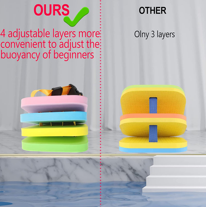 Kids Back Float, Thicken Safety Swim Floaties with Secure Buckle, Adjustable 4 Split Layers Swim Bubble Belts, Colorful Swim Foam for Swimming Beginners Swim Trainer Swim Lessons Pool Equipment, 8.8"