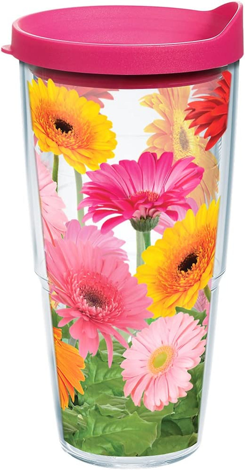 Tervis Gerbera Daisies Tumbler with Wrap and Fuchsia Lid 24Oz, Clear Home & Garden > Kitchen & Dining > Tableware > Drinkware Tervis 24oz  