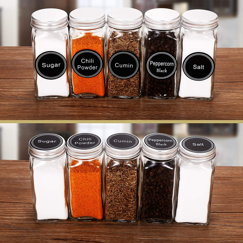 SWOMMOLY 25 Glass Spice Jars with 703 Spice Labels, Chalk Marker and Funnel Complete Set. 25 Square Glass Jars 4OZ, Airtight Cap, Pour/Sift Shaker Lid Home & Garden > Decor > Decorative Jars SWOMMOLY   