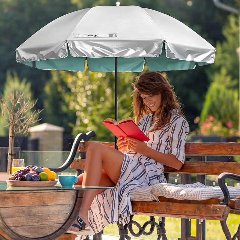 Prospo Beach Chair Umbrella with Universal Adjustable Clamp, UV Protection Sunshade Umbrella for Outdoor, Strollers, Wheelchairs, Patio Chairs, Bleacher, and Golf Carts