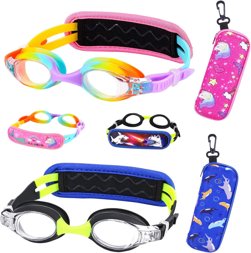 Ruigao Kids Swim Goggles Age 2-6, Toddler Goggles No Hair Pull, Swimming Goggles with Case/Soft Band Sporting Goods > Outdoor Recreation > Boating & Water Sports > Swimming > Swim Goggles & Masks RuiGao 2pk - Rainbow / Black  