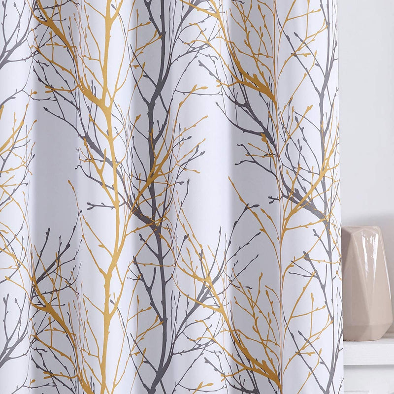 FMFUNCTEX White Tree Curtains for Bedroom 84Inch Half-Blackout Yellow Grey Print Branch Curtains for Living Room Window Treatment Set 50”W Grommet Top Set of 2 Home & Garden > Decor > Window Treatments > Curtains & Drapes FMFUNCTEX Yellow 50" x 63"L 