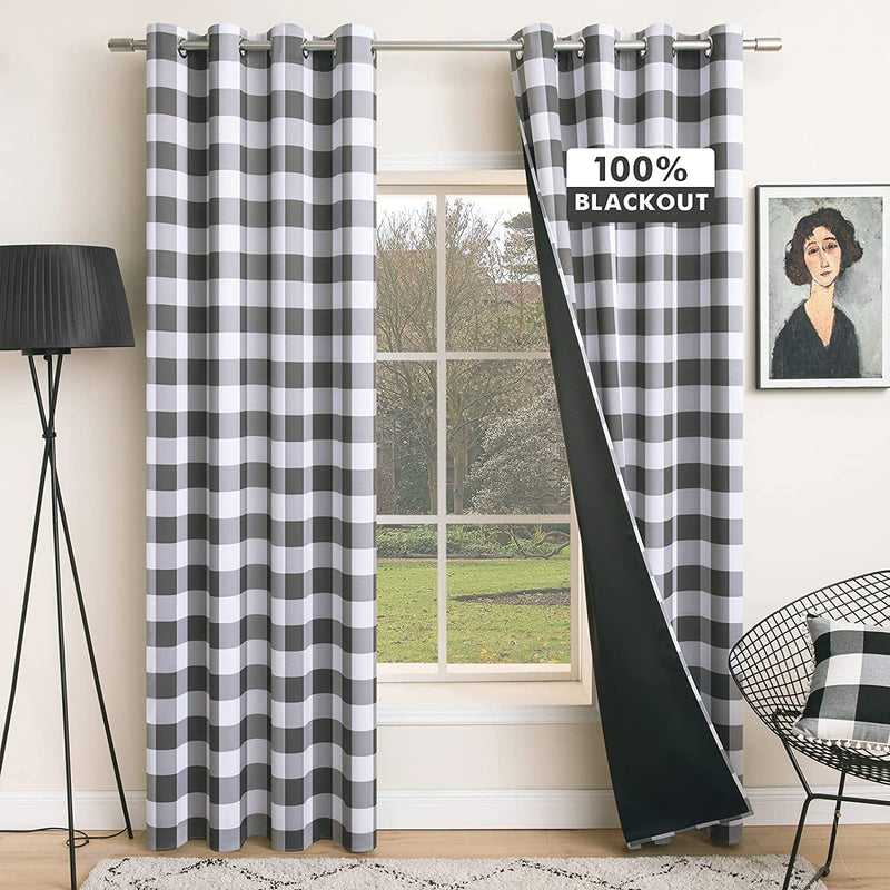 MIULEE Buffalo Plaid Curtains for Farmhouse Bedroom, Blackout Window Drapes with Grommets for Living Room Darkening Light Blocking and Thermal Insulated Set of 2 Panels, W 52" X L 84" Navy and White Home & Garden > Decor > Window Treatments > Curtains & Drapes MIULEE Grey and White W 52"x L 84" 