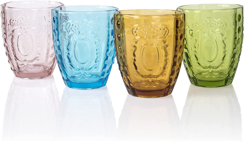 LA JOLIE MUSE Drinking Glasses Heavyweight, 12Oz Thanksgiving Colored Vintage Glassware Set of 4, Premium Glass Tumbler for Water Soda Milk Juice, Housewarming Gift