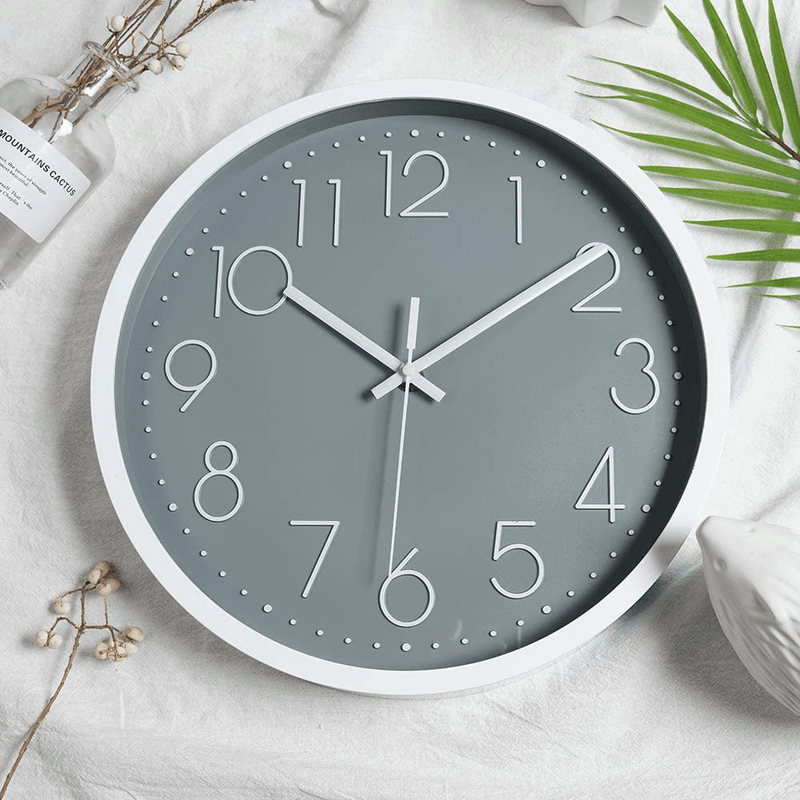 12in Non-Ticking Wall Clock, JUSTUP Silent Battery Operated Wall Clock with ABS Frame HD Glass Cover for Kids Living Room Bedroom Kitchen School Office Decor (Gray) Home & Garden > Decor > Clocks > Wall Clocks JUSTUP   