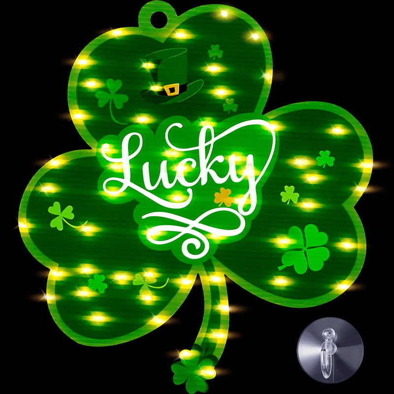 12Inch St Patricks Day Shamrock Door Hanging Decorations 8 Modes Irish Hanging Door Sign Lucky Clover with Remote and 53 Leds Light Saint Patrick'S Day Front Door Home Wall Window Outdoor Porch Decor Arts & Entertainment > Party & Celebration > Party Supplies Meonum   