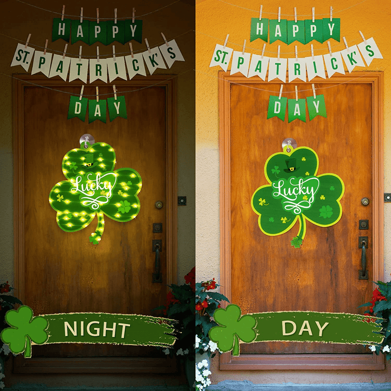 12Inch St Patricks Day Shamrock Door Hanging Decorations 8 Modes Irish Hanging Door Sign Lucky Clover with Remote and 53 Leds Light Saint Patrick'S Day Front Door Home Wall Window Outdoor Porch Decor Arts & Entertainment > Party & Celebration > Party Supplies Meonum   