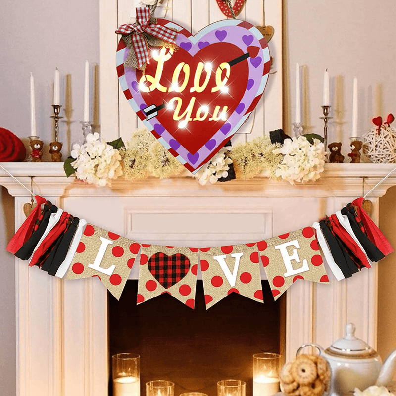 12Inch Valentine'S Day Decorations Wreath - Valentine'S Home Decor Wreaths for Front Door Outdoor Indoor Room Window Wall,Valentine'S Day Wreath Wood Hanging Signs LED Red Heart Shaped Wreath Decor Home & Garden > Decor > Seasonal & Holiday Decorations SPGroup   