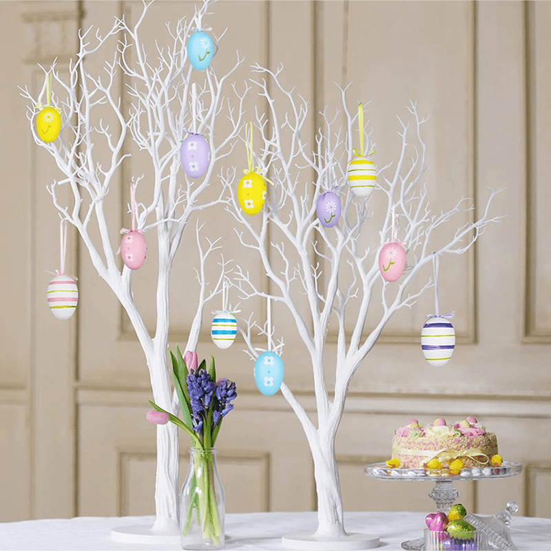 12Pcs Easter Decorations Eggs Hanging Ornaments Colorful for Easter Tree Basket Decor Party Favors Supplies Home