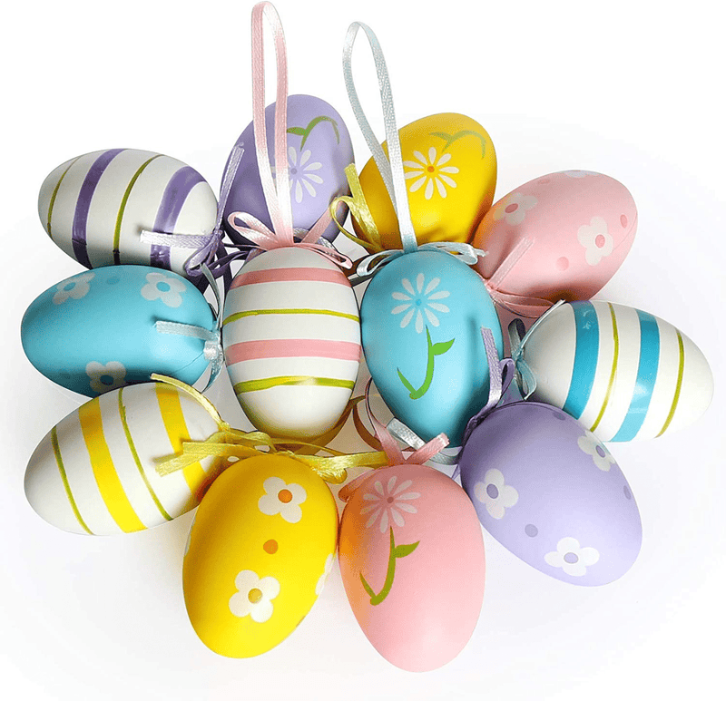 12Pcs Easter Decorations Eggs Hanging Ornaments Colorful for Easter Tree Basket Decor Party Favors Supplies Home Home & Garden > Decor > Seasonal & Holiday Decorations Yunfan   