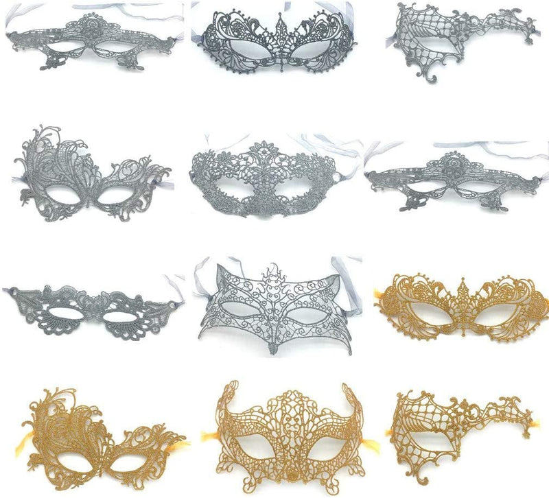12PCS Lace Masquerade Mask Exquisite Venetian Eyemask Sexy Woman Mask for Carnival Party Costume Ball Apparel & Accessories > Costumes & Accessories > Masks shugii style4/12pcs  